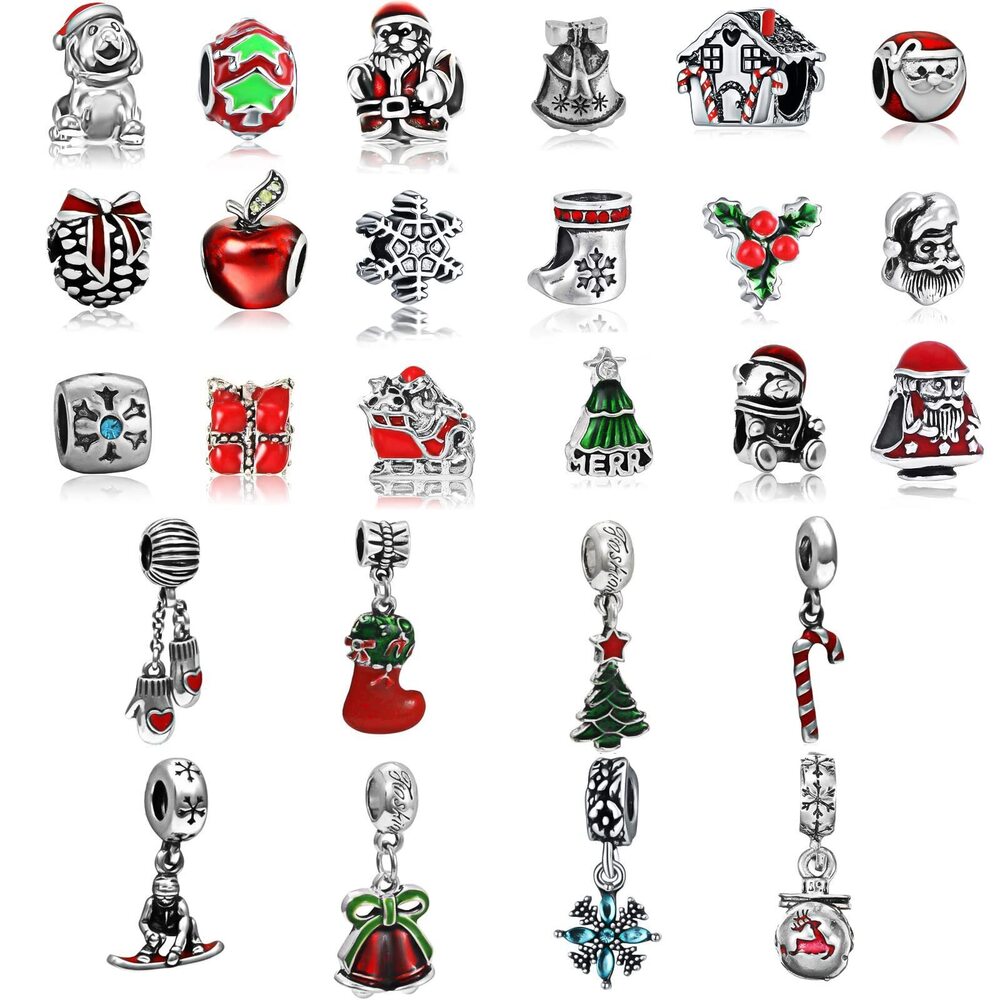 4701 26 Piece Christmas Bracelet Pendants - Assorted Large Hole Metal Beads